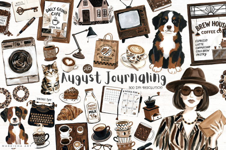 August Coffee Journaling Clipart