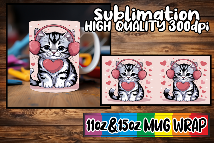 Beautiful sunsets sublimation mug wrap, Valentines Cat