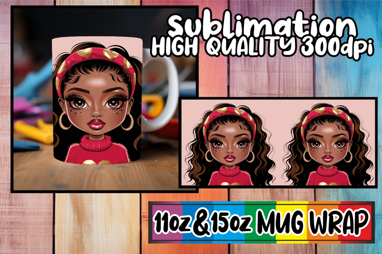 Radiant love 11oz 15oz sublimation wrap, Afro Girl