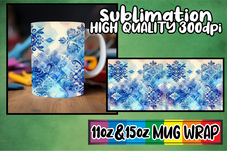 Blissful memories 11oz 15oz mug wrap, Watercolor Pattern