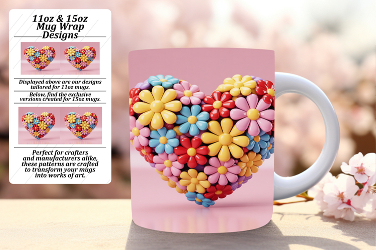 Joyful 11oz Mug Wrap Png Artwork , Flowers Heart