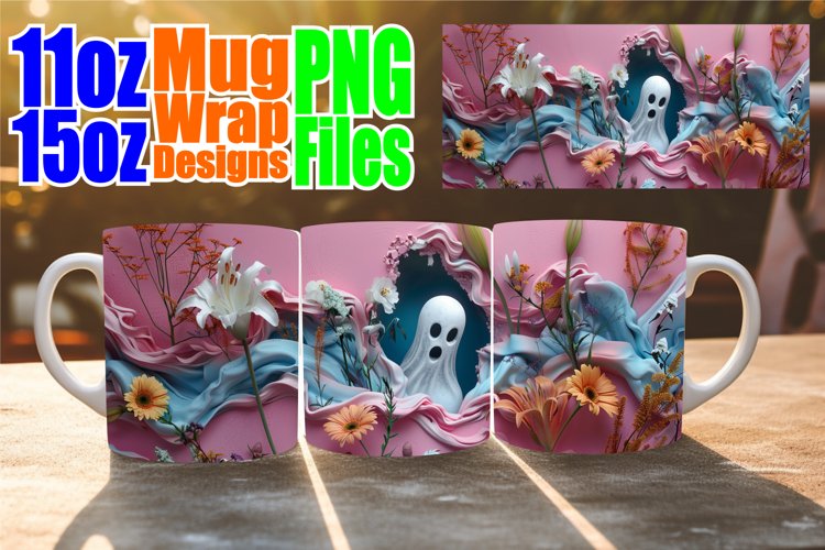 Spooky Ghost Mug Wrap - Halloween 3D 11oz 15oz