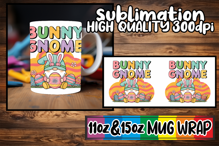 Joyful heart sublimation mug wrap, Easter Gnome