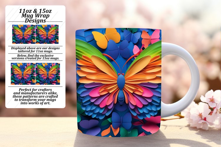 Dynamic 3D Butterfly Mug Wrap: Spring Edition example image 1