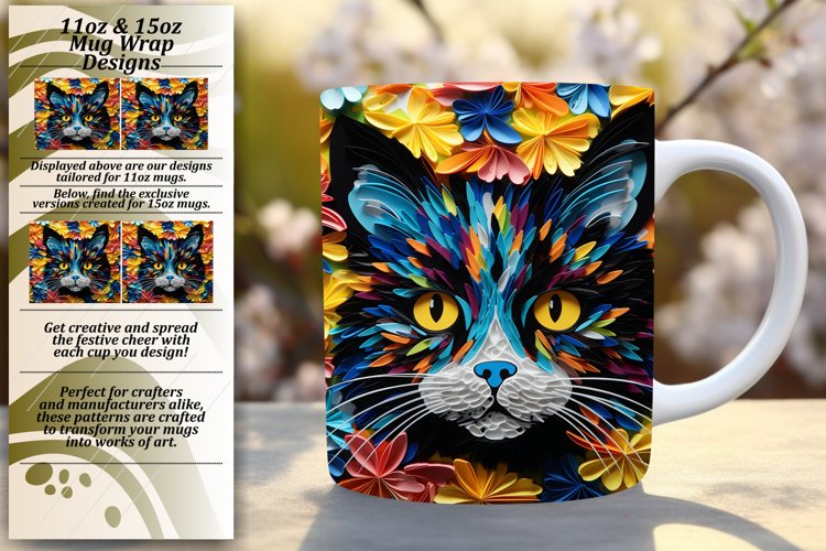 Floral Fantasy Meets 3D Cats: Colorful Sublimation Art example image 1