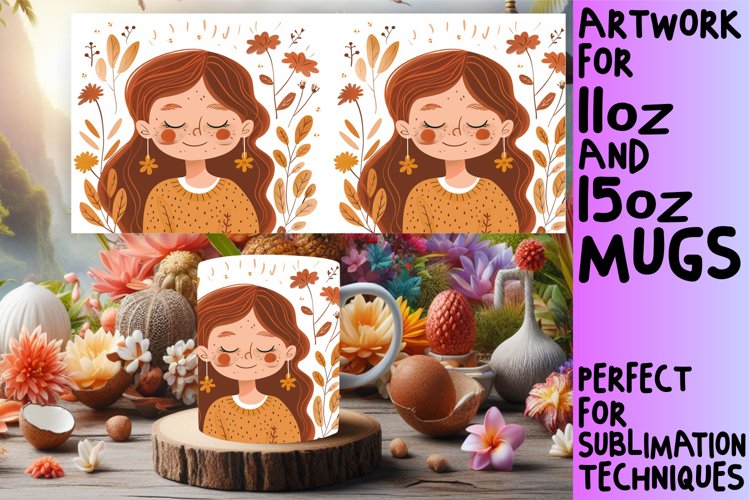Flower-Crowned Woman Mug Wrap Sublimation 11oz/15oz example image 1