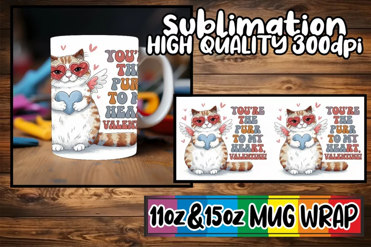 Radiant sunsets 11oz 15oz sublimation wrap, Valentines Cat