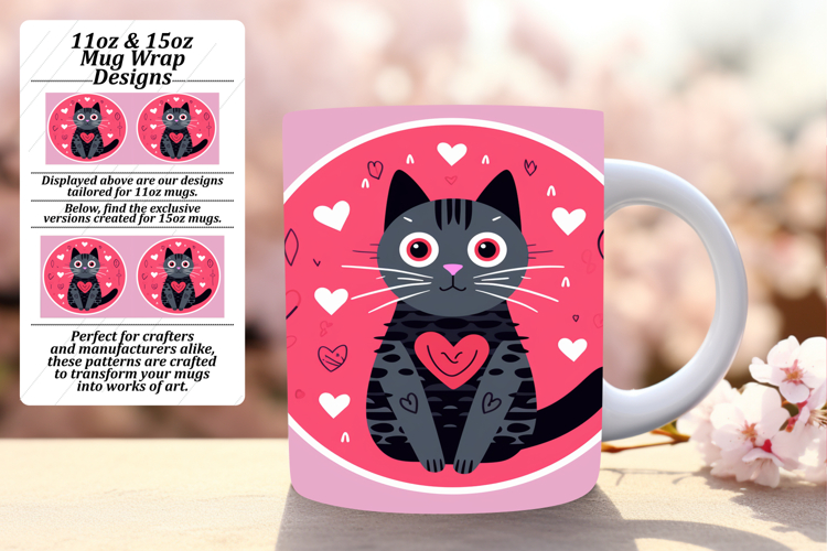 Eye-Catching 15oz Mug Wrap Png , Cute Cat