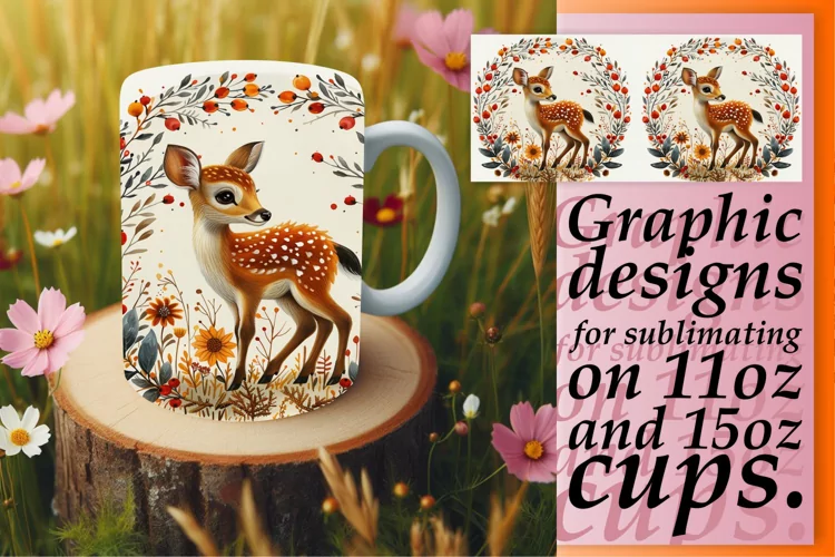 Sublimation Design Deer Watercolor Mug Wrap