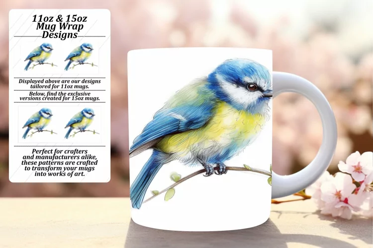 Spring Birds Watercolor Mug Wrap for 11oz/15oz