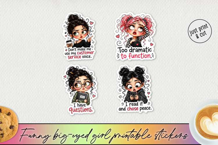 Funny Big-Eyed Girl Stickers PNG