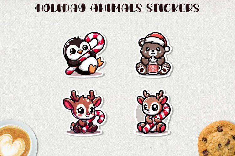 Cute Christmas Animals Stickers Kawaii Holiday Stickers example image 1