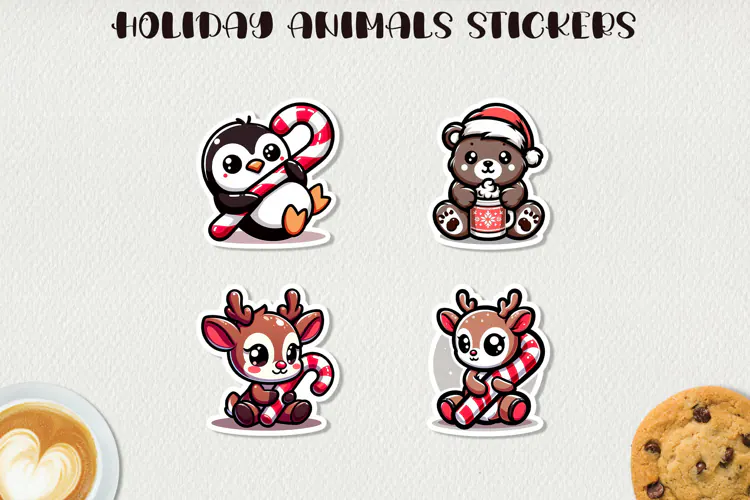 Cute Christmas Animals Stickers Kawaii Holiday Stickers