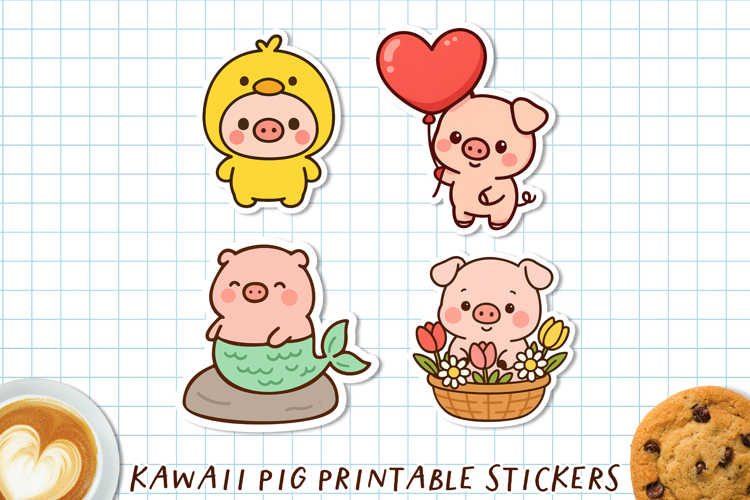 Kawaii Pig Stickers | Cute Cartoon Pigs PNG & Cricut Sheet.