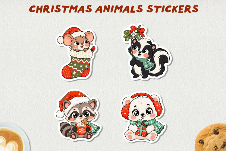 Cute Christmas Animals Printable Stickers.
