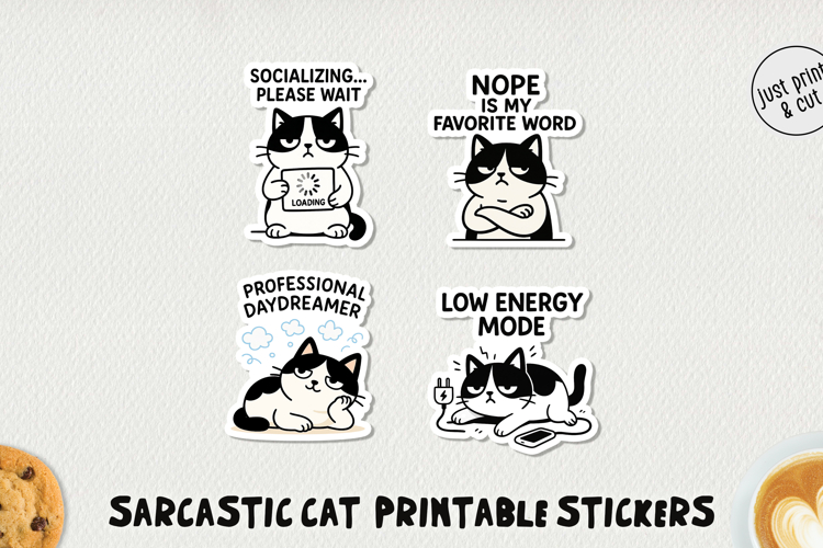 Sarcastic Cat Printable Stickers PNG