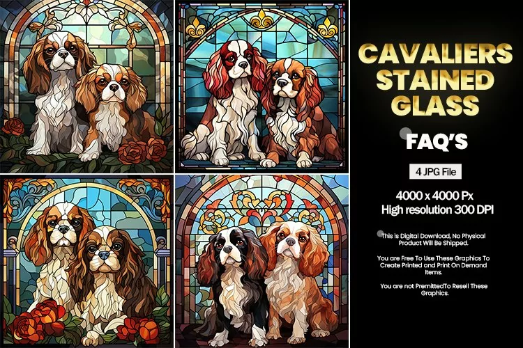 Cavaliers Stained Glass Square Coaster - 04 Variations