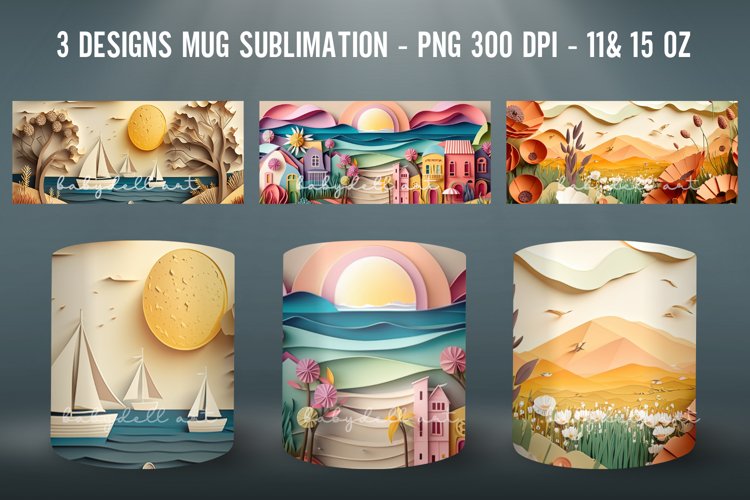 3D Summer Mug Sublimation PNG Mug Wrap example image 1