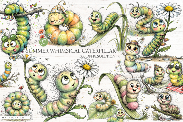 Summer Whimsical Caterpillar PNG Clipart
