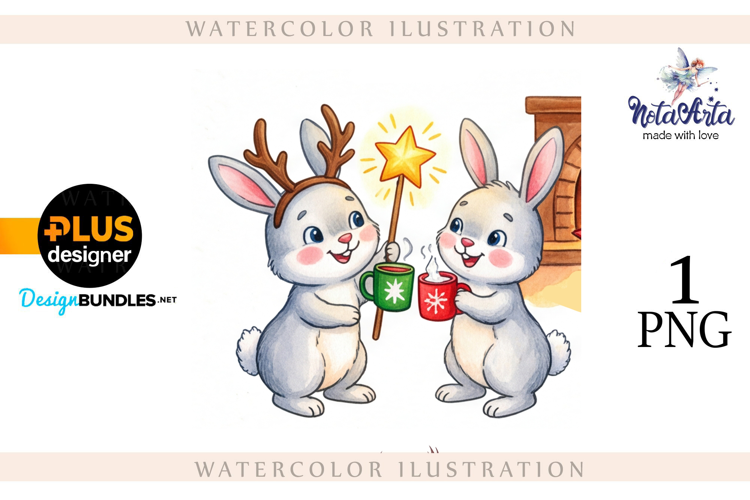 Christmas Bunny in Watercolor Style