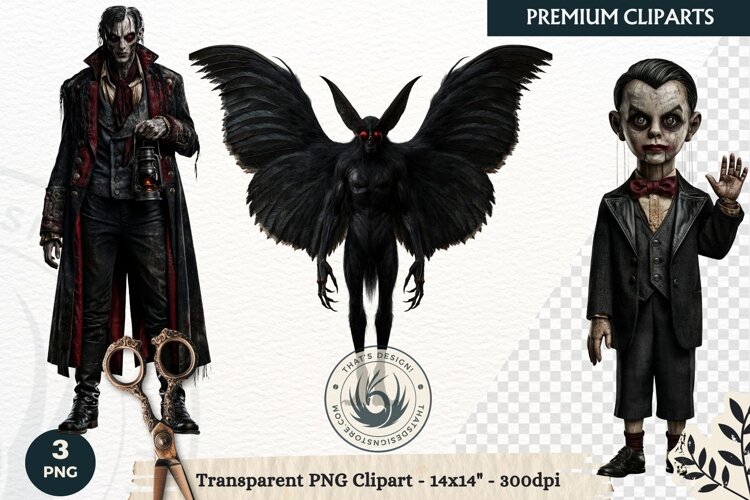 Dark Fantasy Halloween Horror Clipart PNG, Gothic Monster example image 1