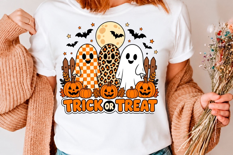 Trick Or Treat Cute Ghost Pumpkin Halloween T-Shirt Design