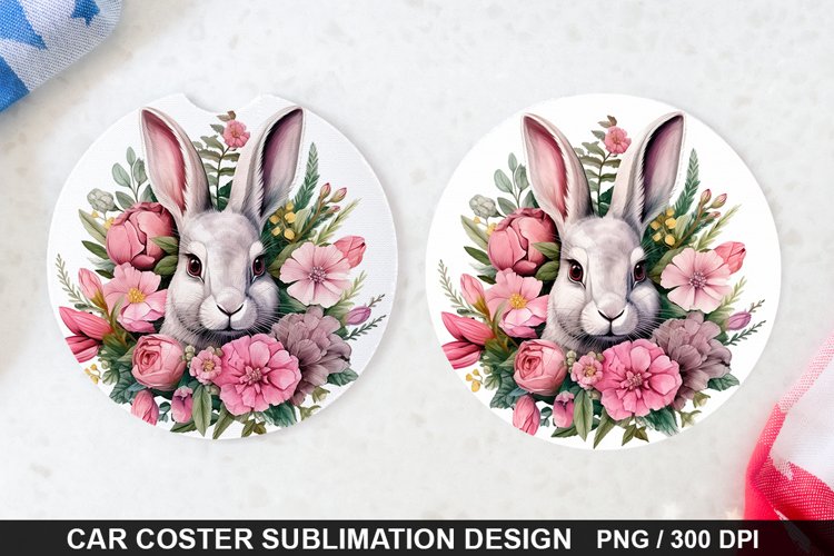 Bouquet And Easter Bunny Flowers -Coaster Sublimation Design