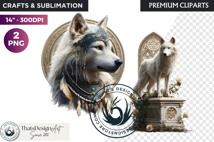 Watercolor Mystic Wolf Fantasy Clipart animal PNG Graphics