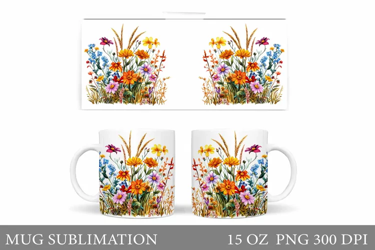 Flowers Mug Sublimation. Wildflowers Mug Design