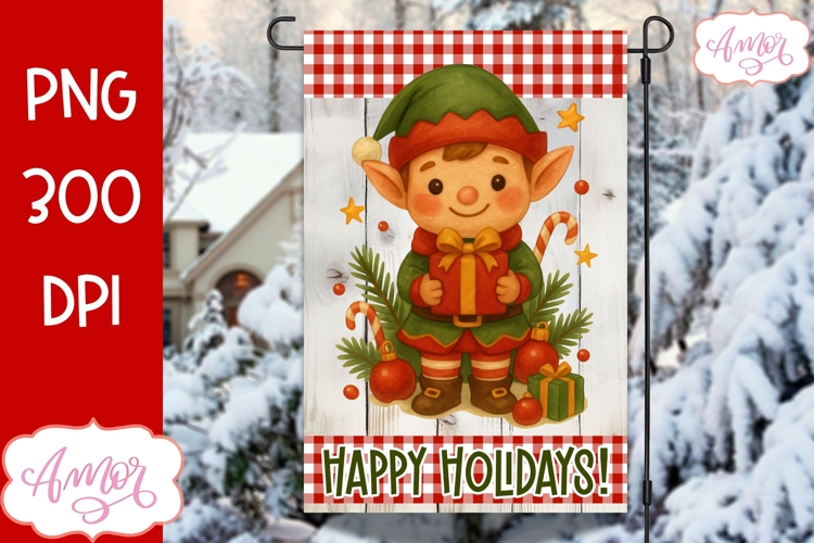 Christmas garden flag PNG, Cute Christmas Elf design