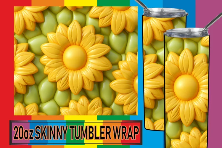 Burst of Blossoms: Colorful 3D Tumbler Wrap