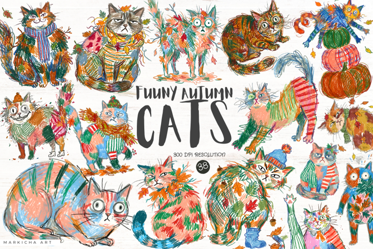 Quirky Funny Autumn Cat Clipart