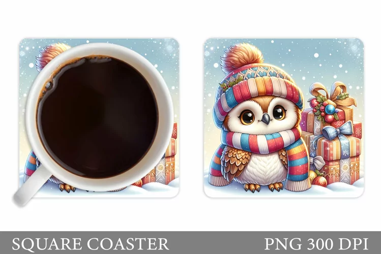 Christmas Owl Coaster Design. Christmas Owl Sublimation