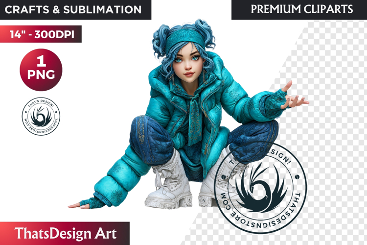 Cosy Winter Aurora Girl Clipart, Fashion Girl PNG
