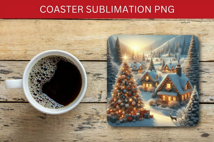 square coaster - christmas winter village