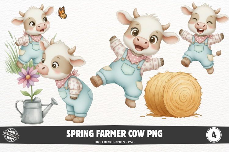 Spring Farmer Cow PNG
