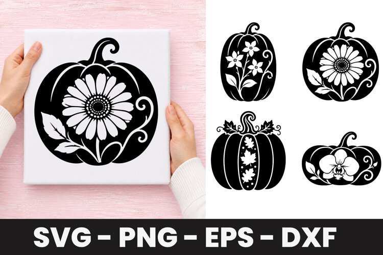 Daisy Floral Pumpkin SVG PNG example image 1