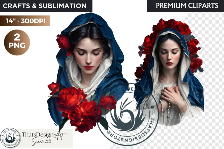 Floral Virgin Mary Clipart PNG, Mother with Jesus, bible