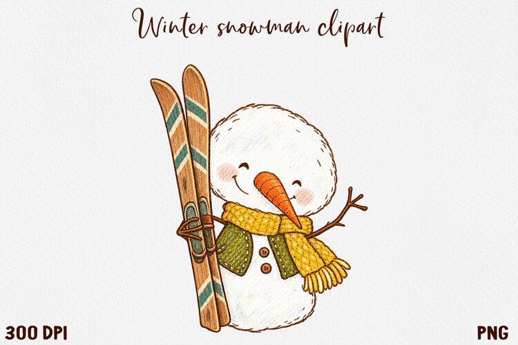 Cute Winter Snowman Clipart, Cozy Christmas Snowman PNG. example image 1