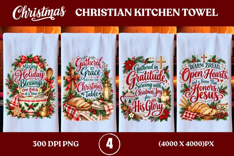 4 Christian Christmas Kitchen Towel PNGs, 4 Jesus Christmas example image 1