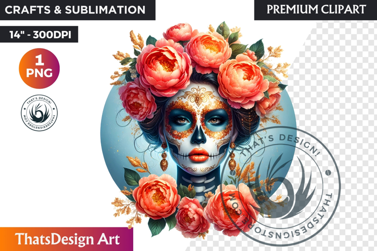 Pastel Floral Day of the Dead Clipart PNG,sugar skull design