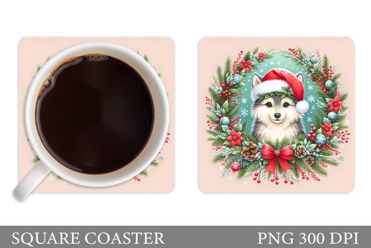 Christmas Wolf Coaster. Christmas Coaster Sublimation example image 1