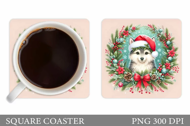 Christmas Wolf Coaster. Christmas Coaster Sublimation