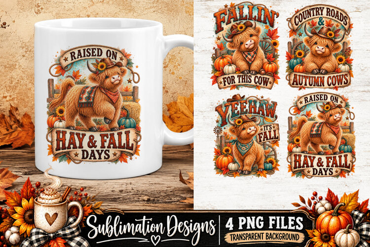 Highland Cow Fall Western Sublimation PNG example image 1
