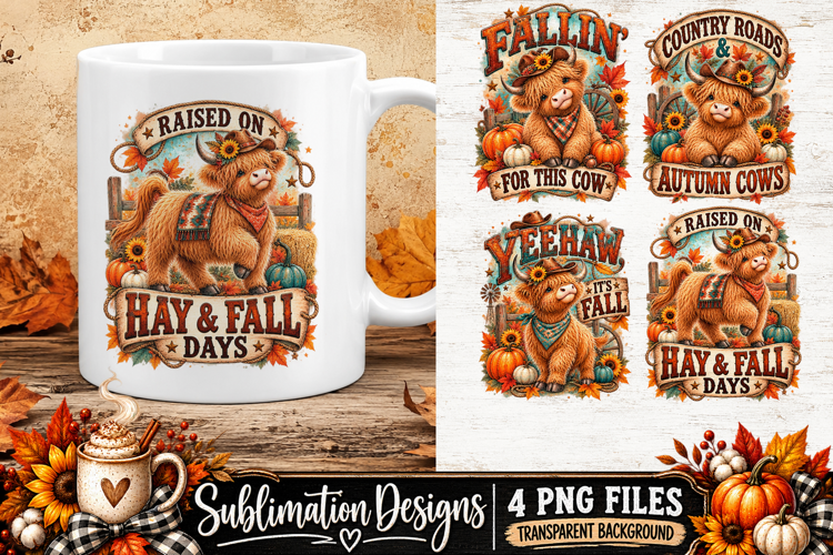 Highland Cow Fall Western Sublimation PNG
