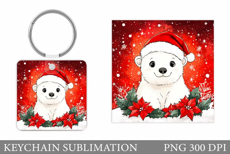Polar Bear Keychain Design. Christmas Keychain Sublimation