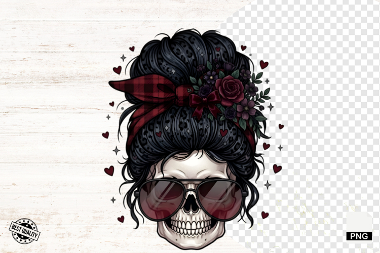 Messy Bun Skull Mom PNG