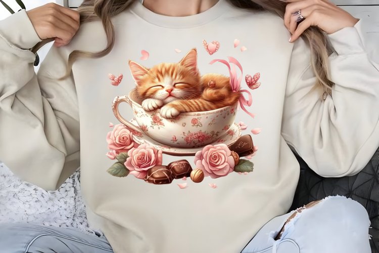 Watercolor Valentine Cat Love Clipart PNG