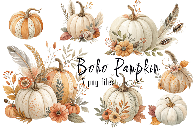 Boho pumpkin illustration Cozy autumn Halloween Spoky season