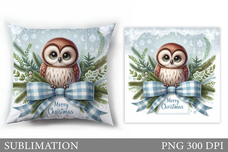 Christmas Owl Pillow Design. Christmas Pillow Sublimation example image 1